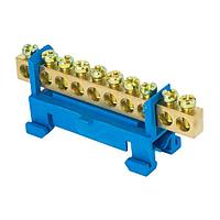 Шина "0" N (6x9мм) 10 отверстий латунь синий изолятор тип "Стойка" на DIN-рейку EKF PROxima