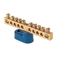 Шина "0" N (6x9мм) 10 отверстий латунь синий угловой изолятор EKF PROxima