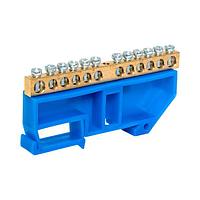 Шина "0" N (6x9мм) 12 отверстий латунь синий изолятор на DIN-рейку розничный стикер EKF PROxima