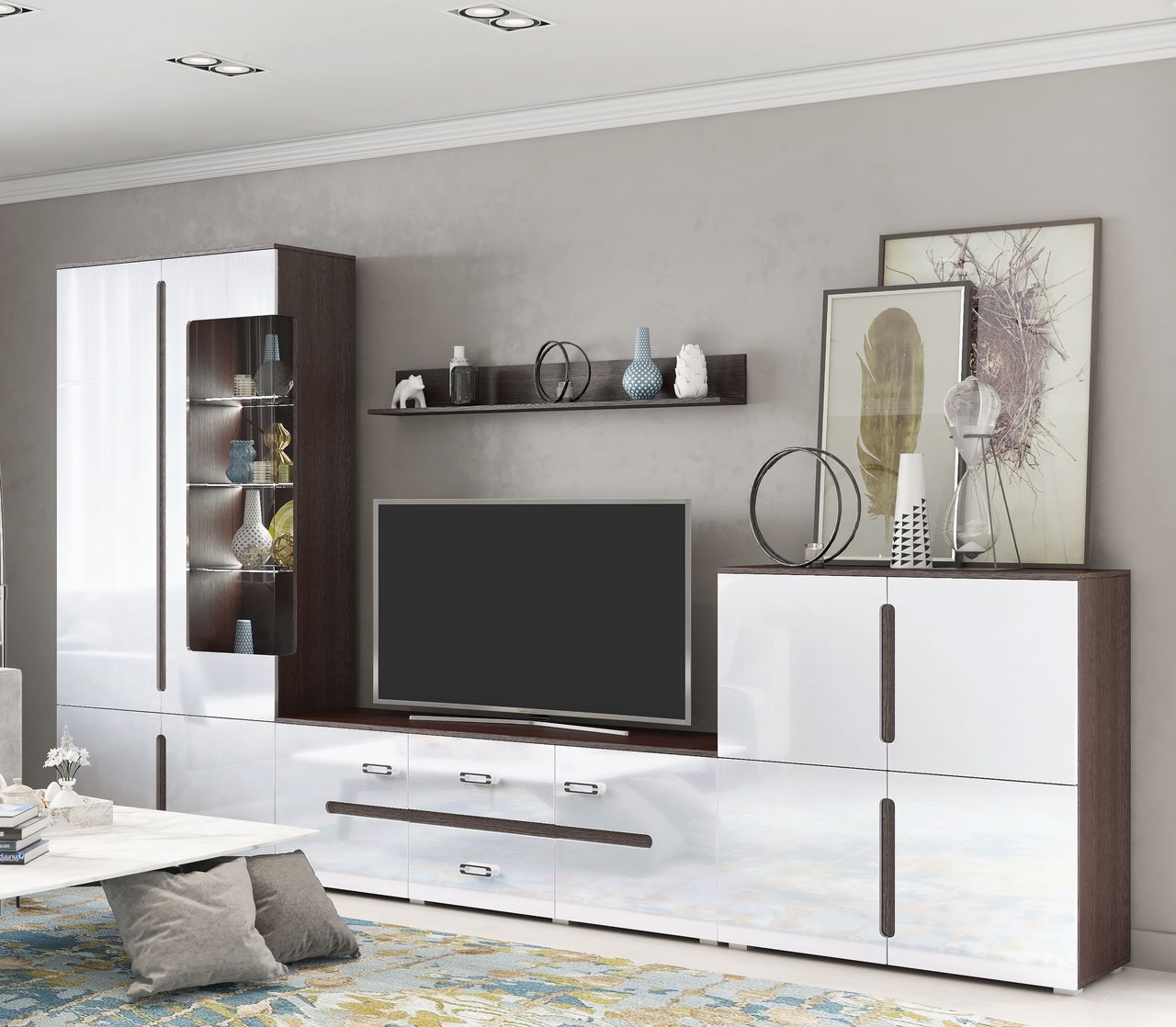 Гостиная "Ким-1" (белый глянец/венге) Миф