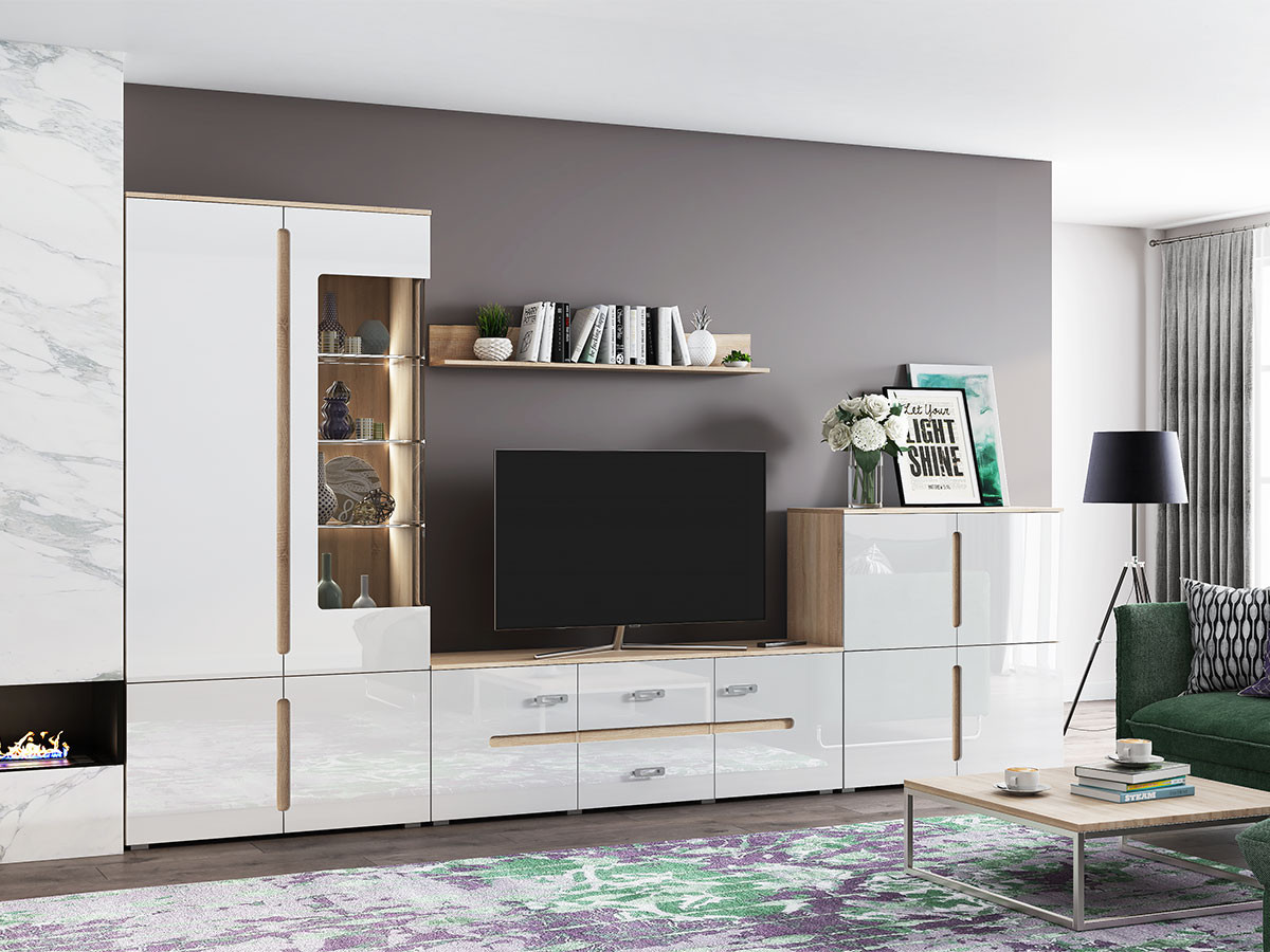 Гостиная "Ким-1" (белый глянец/дуб сонома) Миф