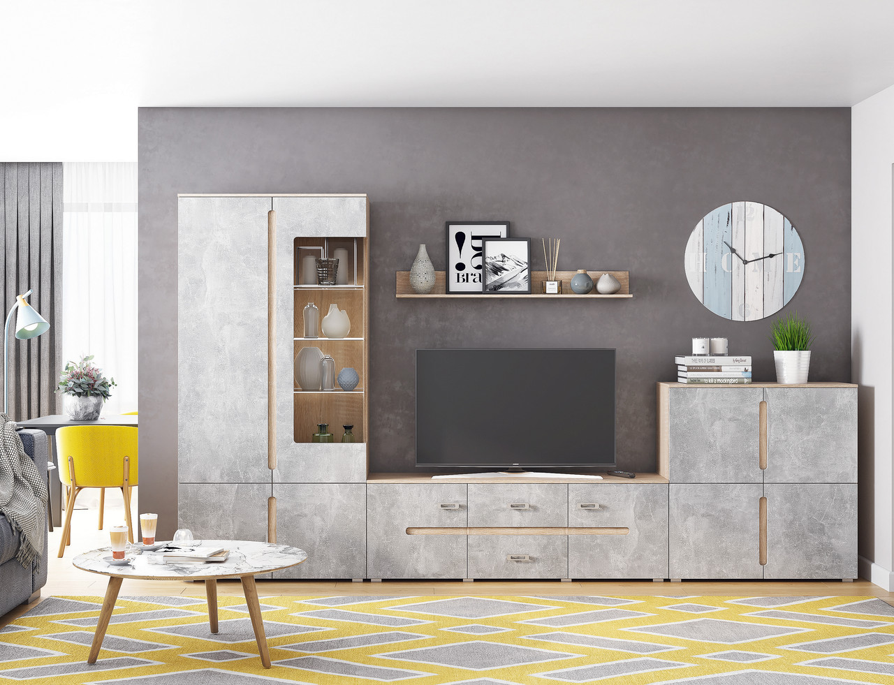 Гостиная "Ким-1" (бетон светлый/дуб сонома) Миф