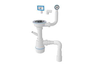 Сифон для кухни, два перелива, латунный винт, выпуск 3 1/2, с гибкой трубой 1/2" - 40/50мм, AV Engin (AV