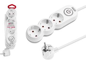 Удлинитель 1,5м (3 роз., 2,2кВт, с/з, выкл, ПВС 3х0,75) LEIDEN ELECTRIC