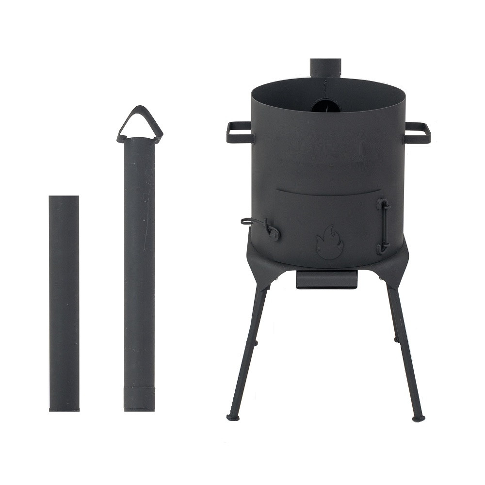 Печь для казана (2 мм) с дымоходом и ЗОЛЬНИКОМ "Премиум" 16 литров со съемными ножками