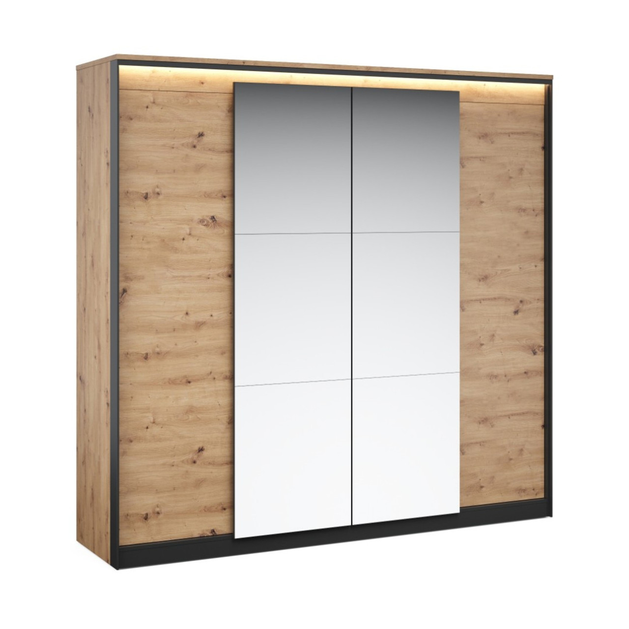 Спальня Тринити Шкаф с подсветкой 4д Дуб онтарио/Чёрный