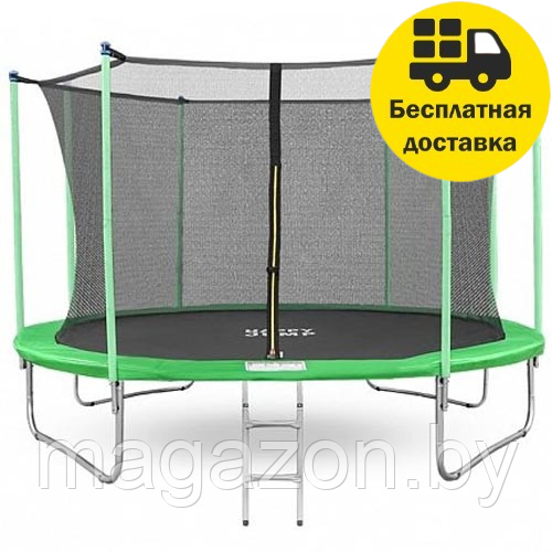 Батут Happy Jump 12ft-i PRO (374 см) с внутренней сеткой и лестницей