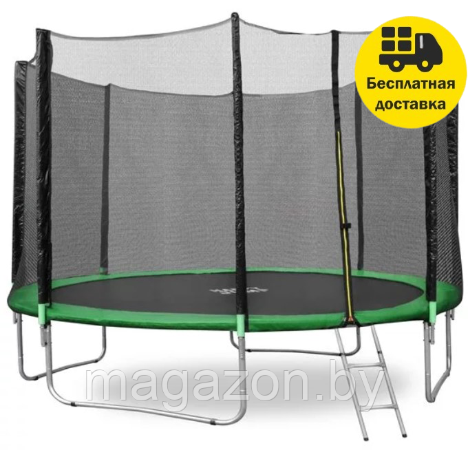 Батут Happy Jump 12ft PRO (374см) с внешней сеткой и лестницей