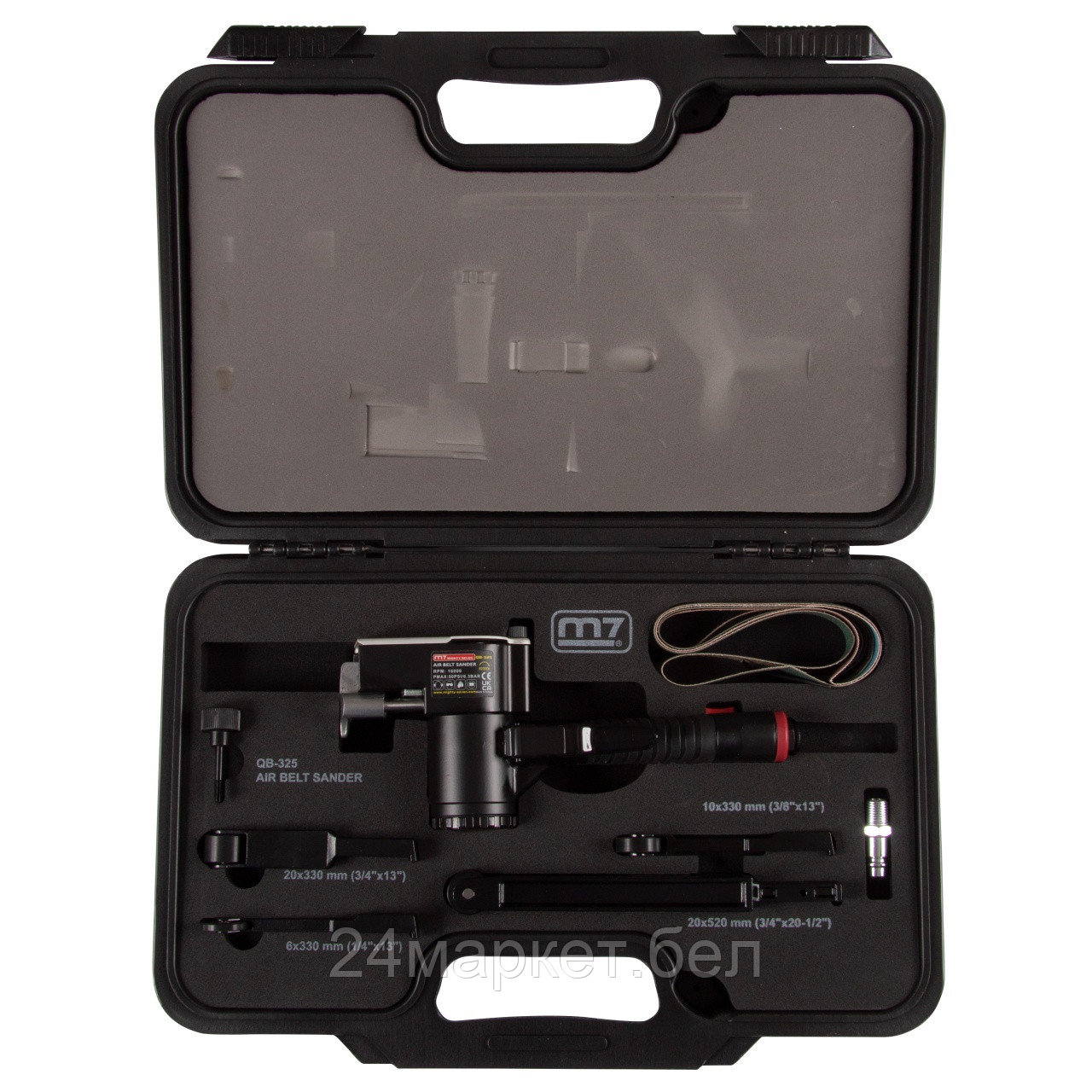 MIGHTY SEVEN QB-325N MIGHTY SEVEN Пневматическая ленточная шлифовальная машина, 16 000 об/мин, 4 насадки, кейс