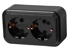 Розетка 2-ая (открытая, с/з) черная, Стандарт, Юпитер