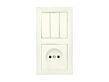 Блок выкл. 3 клав. + розетка (скрытая, б/з) бежевый, Стиль, BYLECTRICA