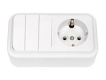 Блок выкл. 3 клав. + розетка (открытая, с/з) белая, Пралеска, BYLECTRICA