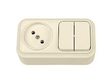 Блок выкл. 2 клав. + розетка (открытая, б/з) бежевая, Вариант, BYLECTRICA
