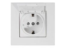 Розетка 1-ая (скрытая, с/з, с крышкой) белая, RITA, MUTLUSAN