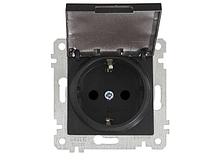 Розетка 1-ая (скрытая, без рамки, с/з, с крышкой) черная, RITA, MUTLUSAN