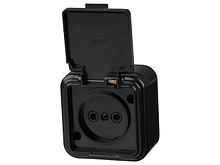 Розетка 1-ая (открытая, б/з, брызг. защ.) черная, Стандарт, Юпитер