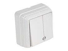 Выключатель 2-клав. (с подсветкой, открытый) белый, BRON, MUTLUSAN