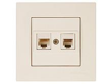 Розетка телефонная + компьютерная (RJ12+Cat5e, скрытая) кремовая, RITA, MUTLUSAN