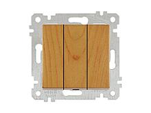 Выключатель 3-клав. (скрытый, без рамки, винт. зажим) дуб, RITA, MUTLUSAN