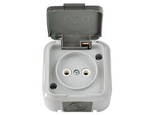 Розетка 1-ая (открытая, б/з, брызг. защ.) серая, Пралеска Аква, Bylectrica