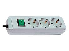 Удлинитель 1.5м (3 роз., 3.3кВт, с/з, выкл., ПВС) светло-серый Brennenstuhl Eco-Line