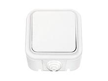 Выключатель 1 клав. проходной (открытый, 10А, брызг. защ.) белый, Пралеска Аква, BYLECTRICA