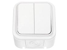 Выключатель 2 клав. (открытый, 10А, брызг. защ.) белый, Пралеска Аква, BYLECTRICA