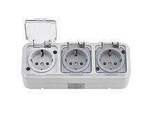 Розетка 3-ая (открытая, с/з, брызг. защ.) серая, Пралеска Аква, Bylectrica