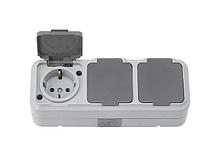 Розетка 3-ая (открытая, с/з, брызг. защ.) серая, Пралеска Аква, Bylectrica