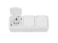 Розетка 3-ая (открытая, с/з, брызг. защ.) белая, Пралеска Аква, Bylectrica