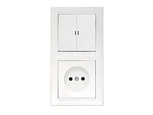 Блок выкл. 2 клав. + розетка (скрытая, б/з) со световой индикацией, белый, Стиль, BYLECTRICA