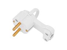 Вилка угловая с откидывающимся ушком (с/з, 16А, 250В) белая, Bylectrica