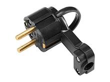 Вилка угловая с откидывающимся ушком (с/з, 16А, 250В) черная, Bylectrica