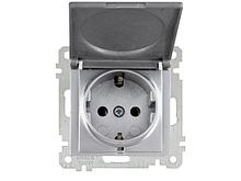 Розетка 1-ая (скрытая, с/з, с крышкой) серебро, ELITRA, MUTLUSAN