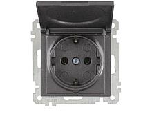 Розетка 1-ая (скрытая, с/з, с крышкой) дымчатая, ELITRA, MUTLUSAN