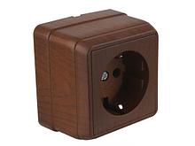 Розетка 1-ая (открытая, с/з) орех, BRON, MUTLUSAN