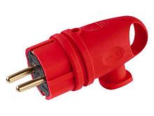 Вилка угловая с ушком (с/з, 16А, 250В) каучук, красная Юпитер