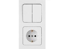 Блок выкл. 2 клав. + розетка (скрытая, с/з) белая, Astrum, BYLECTRICA