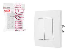 Выключатель 2 клав. (скрытый, 10А) белый, Steen, LEIDEN ELECTRIC