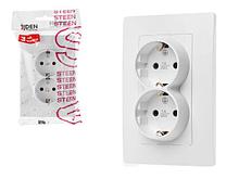 Розетка 2-ая (скрытая, с/з) белая, Steen, LEIDEN ELECTRIC