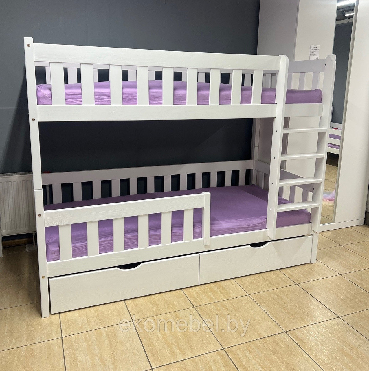 Двухъярусная кровать с ящиками "Грэйси" (80х160, 80х180, 90х190, 90х200 см) Массив сосны