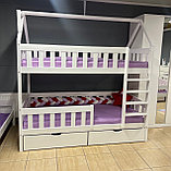 Двухъярусная кровать с ящиками и крышей "Грэйси" (80х160, 80х180, 90х190, 90х200 см) Массив сосны, фото 2