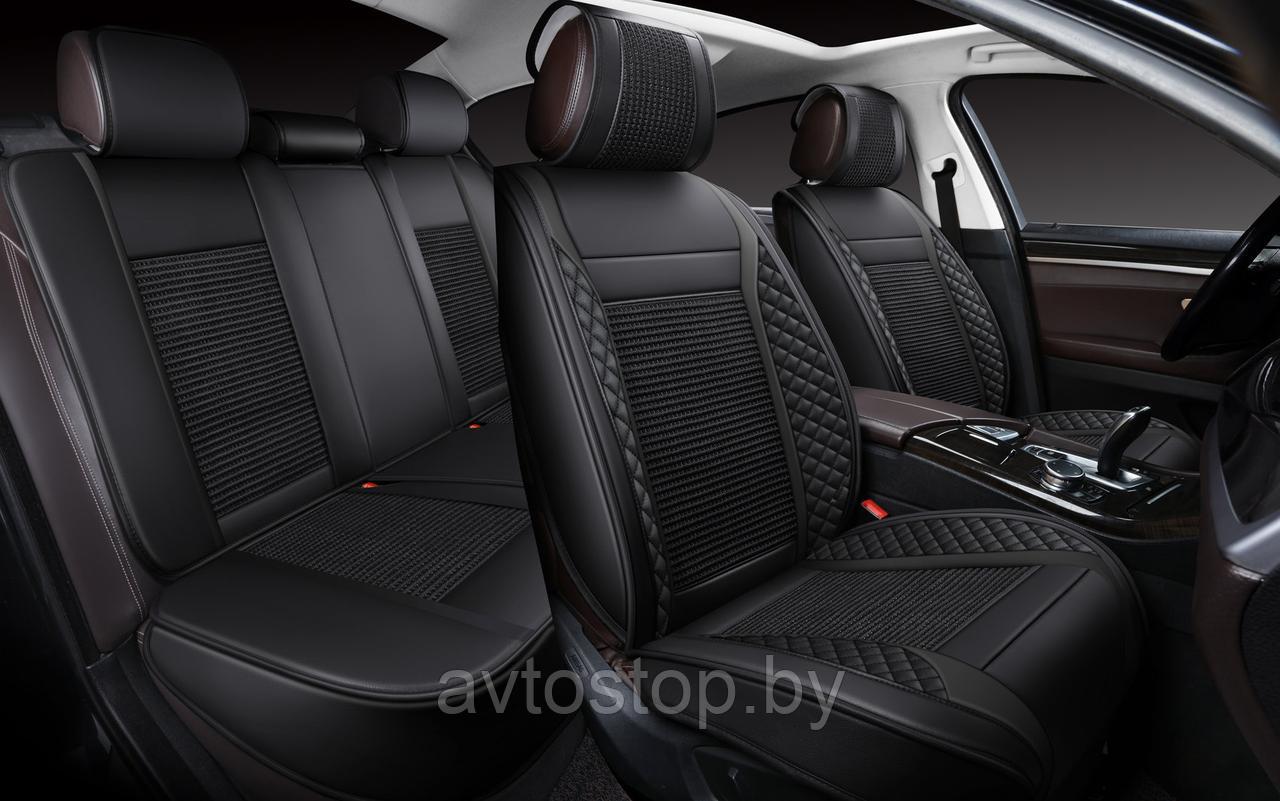 Накидки 3D PSV Expert  Черный, комплект на весь салон, экокожа + льняное плетение