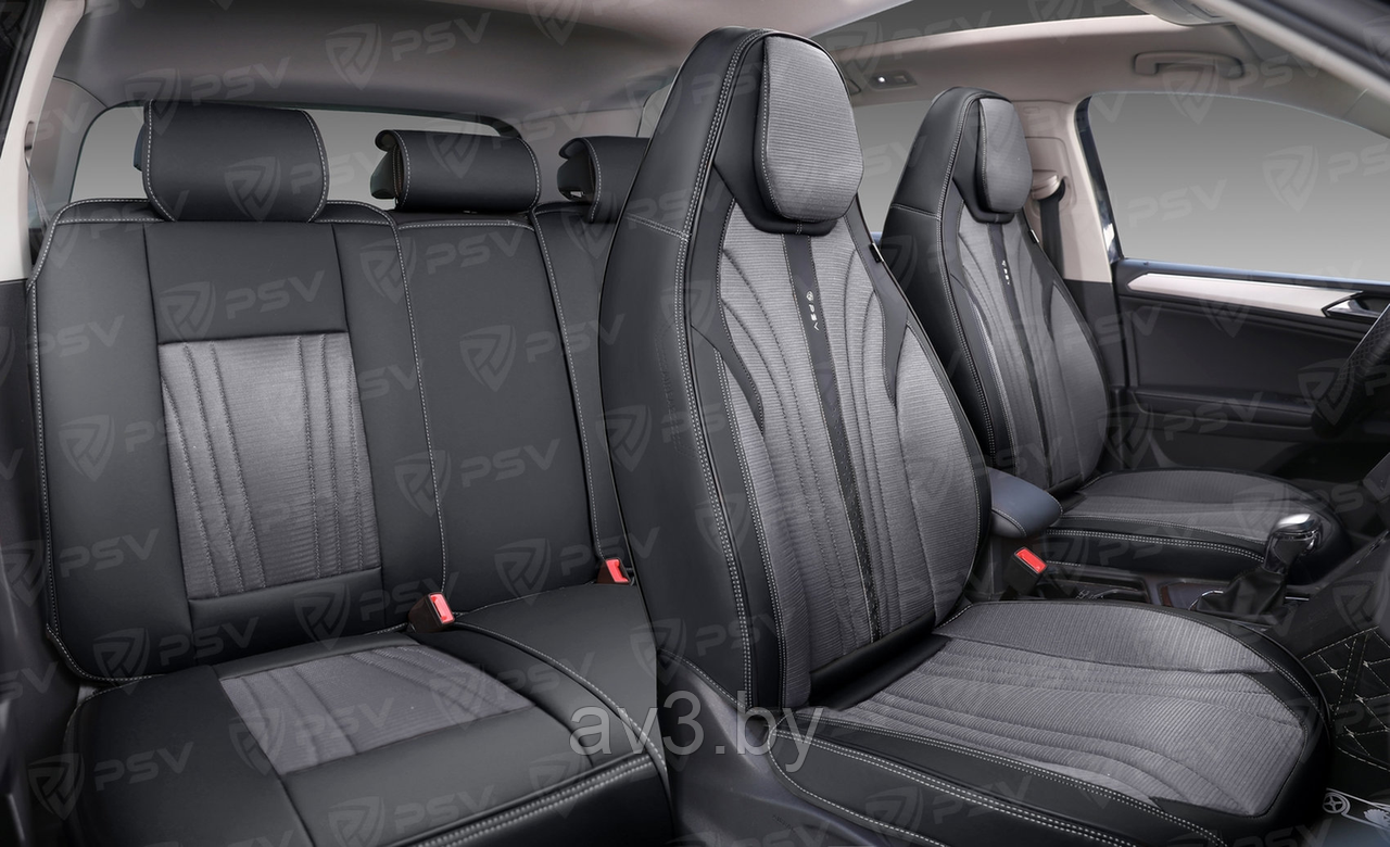 Накидки 5D PSV Sport (Черно-серый), комплект на весь салон, экокожа + текстиль