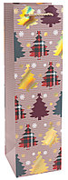 Пакет подарочный для вина 11х11х38 см, 210гр, Новогодний лес, дизайн №3, металлик (арт.504637)