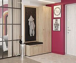 Прихожая Оскар - Комплект 4 - Дуб Сонома светлый/Кожзам Черно-коричневый (МК Стиль)