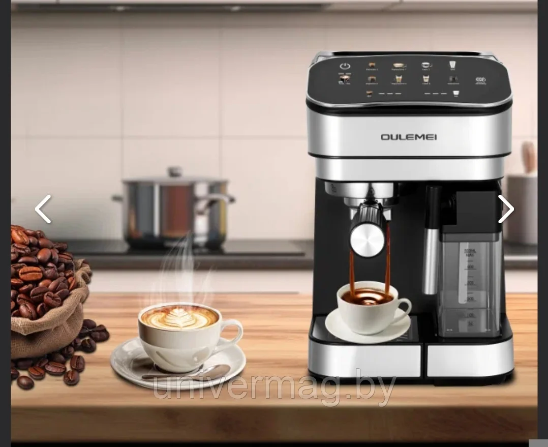 Кофемашина автоматическая OLM-KFB013, с капучинатором, 1350Вт, 15 бар, серебристая-черная, фото 1