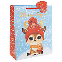 Пакет подарочный 18х10х23 см, 210гр, С Новым Годом! (олененок), металлик (арт.504107)