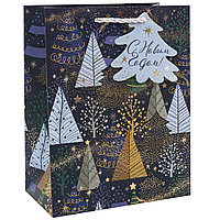 Пакет подарочный 18х10х23 см, 210гр, С Новым Годом! (сказочный лес), металлик (арт.504494)