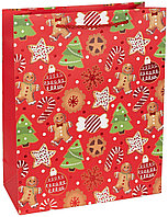 Пакет подарочный 18х8х23 см, 210гр, Новогоднее печенье, голография (арт.504531)